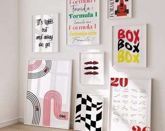 Conjunto de láminas decorativas para pared de la galería F1 Ferrari – Láminas rojas de Fórmula 1 (Arte digital)