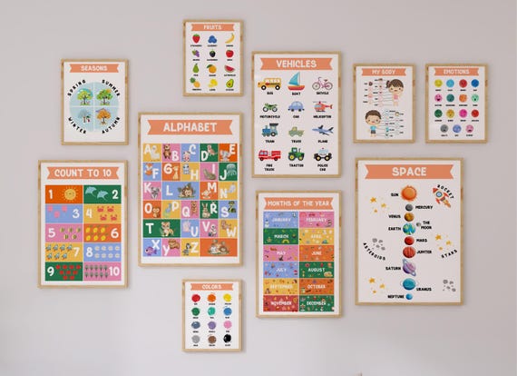 Montessori Educational Posters Set of 24: Kids Learning Prints, Playroom Wall Art (Digital Download)