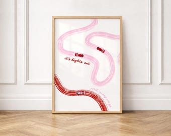 Póster de F1 con impresión giclée en rosa y rojo / Arte minimalista de F1 - Talla UE (impresión física)