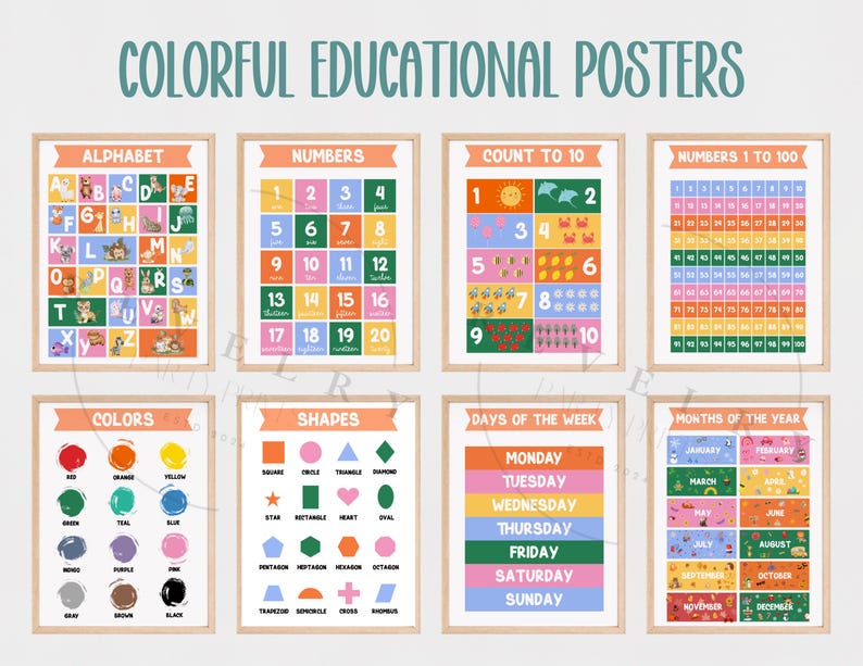 Montessori Educational Posters Set of 24: Kids Learning Prints, Playroom Wall Art (Digital Download) image 4