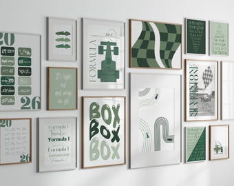 Impresiones minimalistas verdes de carreras de F1: Arte mural de galería de deportes de motor (descarga digital)