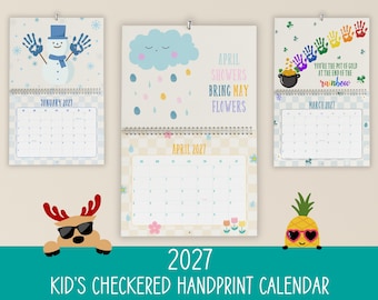 Custom Handprint Wall Calendar | 2027 Checkered Monthly Calendar