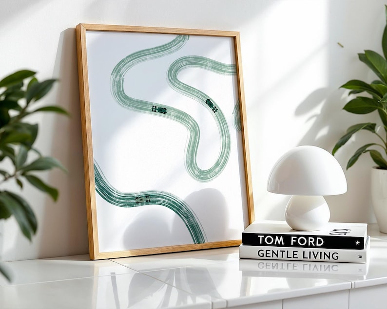 Minimalistisk grön F1-racingmålad affisch: Retro Formel 1-konst (digital nedladdning) bild 2