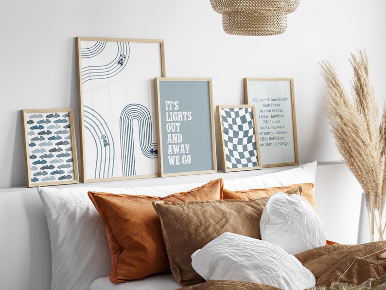 Blue Formula 1 Gallery Wall Art Bundle | Blue F1 Digital Prints & Minimalist Aesthetic Decor for Your Home
