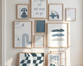 F1 Racing Art Print Set: Blue & Neutral Gallery Wall (Digital Download)