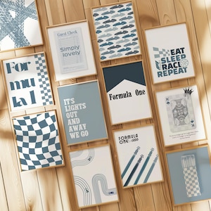 Blue Formula 1 Gallery Wall Art Bundle | Blue F1 Digital Prints & Minimalist Aesthetic Decor for Your Home