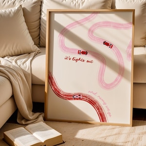 Roze en rode F1-raceposter: minimalistische formule 1-kunst (digitale print)