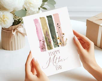 Watercolor Floral Mother's Day Card: Brushstroke Flowers (Digital Download)