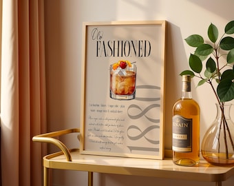 Retro Cocktail Print: Vintage Bar Cart Art, Old Fashioned Drink (Digital Download)