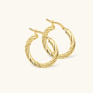 14K Yellow Gold Medium Twist Earrings,  Large Hoops, Small Hoops, Twisted Hoops, Braided Twisted Earrings, Gold Earrings, Gold Twist Earring
