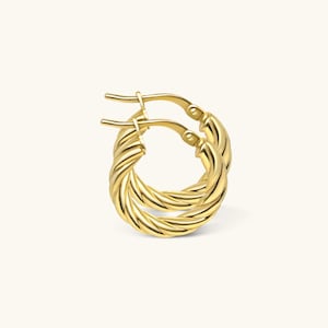 14K Yellow Gold Small Twist Earrings, Round Cut Rope Twist Hoop Earrings 1.7gram, Women-Ladies Jewelry Hoop Earrings, Solid 14k Gold Earring