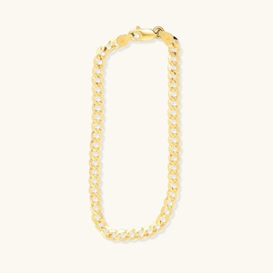 14K yellow gold curb bracelet 3.0 grams 7”, Real Gold Necklace, 14k Solid Gold Chain, Gold Flat Chain, Necklace Bracelet for Men & Women