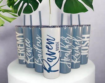 Dusty Blue Tumbler with Straw | Bachelorette Party Gift | Bridesmaid Proposal | Custom Tumbler | Bridesmaid Gift  | Bridal Party Gift