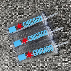 Chicago beker met rietje - Chicago thema vrijgezellenfeest - Chicago vrijgezellenfeest - Chicago bruiloft gunst - vlag van Chicago