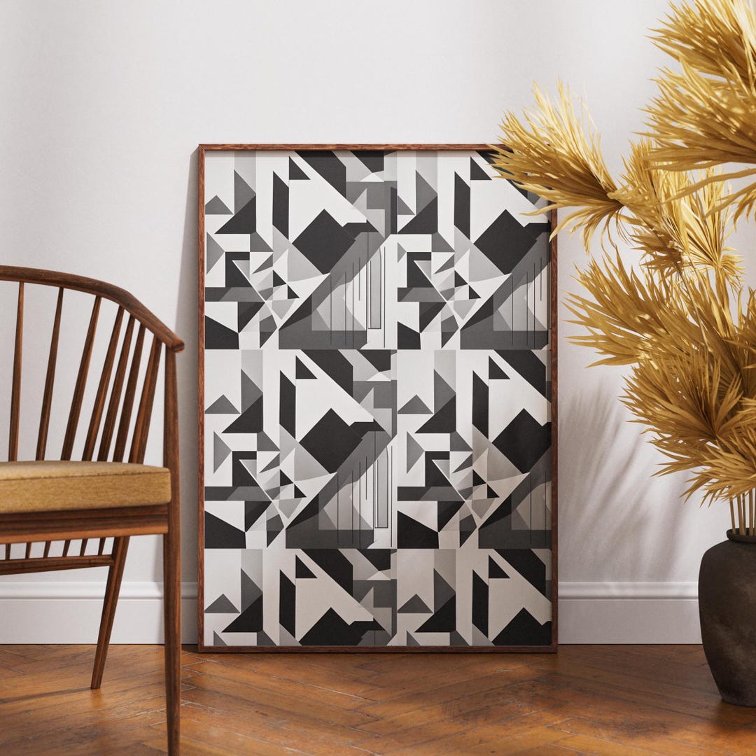 Modern Geometric Black & White Wall Art | Abstract Digital Print ...