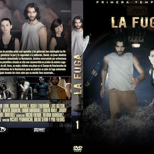 May include: DVD cover art for the first season of the Spanish-language TV series "La Fuga". The cover features a group of people in a prison setting, with a title card that reads "La Fuga" and "Primera Temporada".