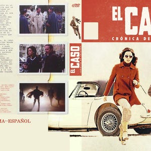 May include: A DVD cover for the Spanish-language film "El Caso: Crónica de Sucesos". The cover features a white convertible car with a woman in a red coat running away from it. The title of the film is in large white letters on a red background.