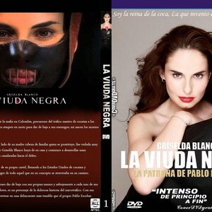 May include: DVD cover for "La Viuda Negra" (The Black Widow), featuring a woman with dark hair and red lipstick. The cover includes text in Spanish and a tagline "Intense from the beginning to the end."