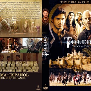 May include: A DVD box set for the complete season of the Spanish historical drama series "Toledo:  Cruce de Destinos". The cover features a group of actors in medieval costumes, with a backdrop of a city skyline. The text "Temporada Completa" and "Toledo: Cruce de Destinos" are visible on the cover.