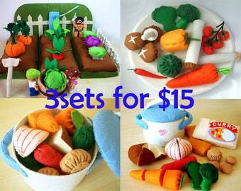 DIY Felt vegetable set(Conbine 3 sets at Special Price)-PDF Pattern and instructions Via Email--T06,F12,F21