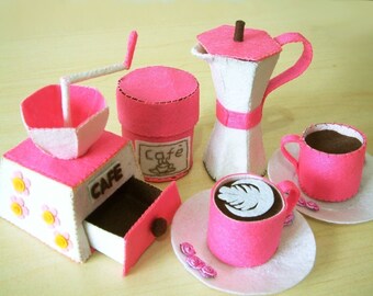 DIY felt Coffee maker,Moka express,Coffee set--PDF Pattern and instructions via Email--T07