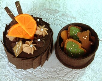 Felt play food,DIY felt Chirismas Sweets (Chocolate Cake,Gingersnap,Candy Box)--PDF Pattern -F03