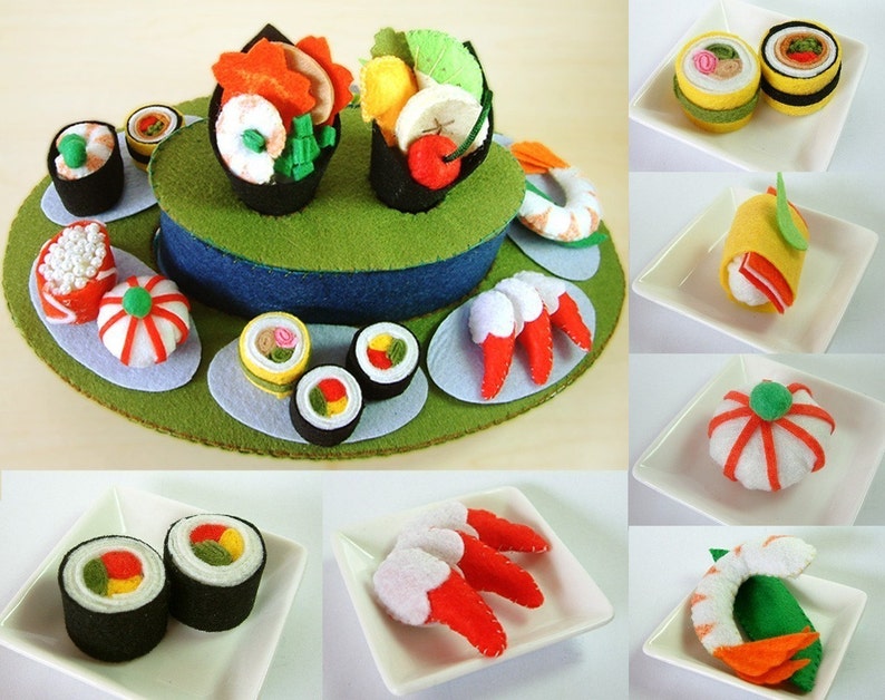 DIY felt Rotating Sushi set PDF PatternF22 image 1