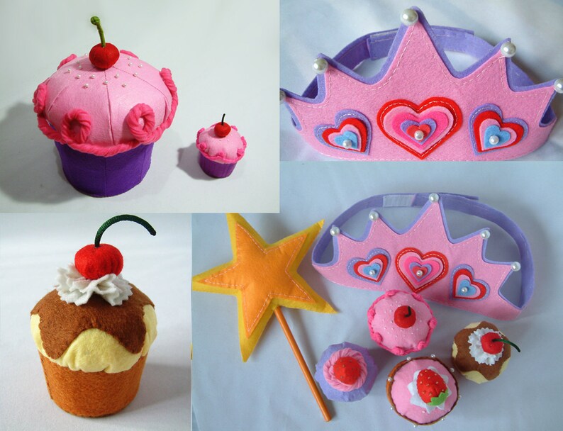 Felt cake pattern-Big cupcake and birthday cupcake setPDF via Email-F25, F25A image 1