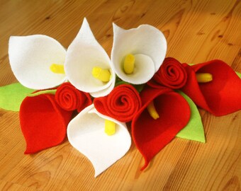 Felt calla lily and rose bouquet--PDF Pattern and instructions--P06