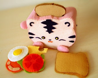 DIY felt Toaster and Sandwich(Pig and tiger shape Toaster)--PDF Pattern via Email--T05