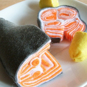 DIY Felt salmon, steak, fillet ,lemon felt seafood - Felt Pattern and instruction - F41