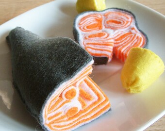 DIY Felt salmon, steak, fillet ,lemon felt seafood - Felt Pattern and instruction - F41