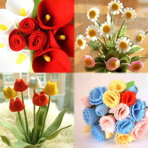 Filz Blumen (Rose, Sumpfkalla, Gänseblümchen, Tulpe, Sonderpreis) set-PDF Muster-P01, P02, P03 P06