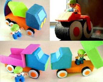 felt toys-DIY Felt Construction truck set(dump truck,cement mixer,road roller)--PDF Pattern-C01