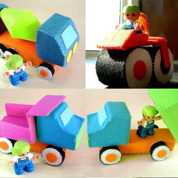 felt toys-DIY Felt Construction truck set(dump truck,cement mixer,road roller)--PDF Pattern-C01