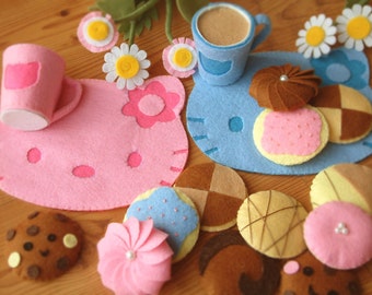 DIY felt Lovely Cookie set and cups,place mat--PDF Pattern via Email--F20