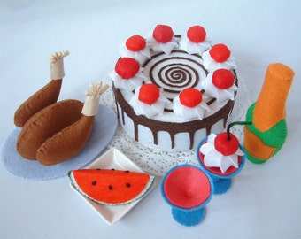 Felt food pattern Black forest cake,roast chicken,wine,watermelon-F24