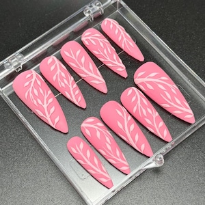 Pink Detailed Press Ons, Long length