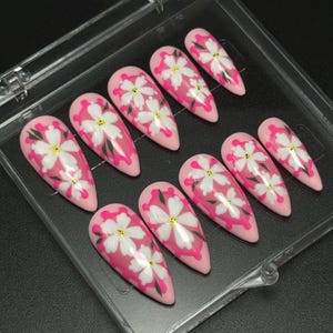 Pink high detail flower stilettos, Medium length