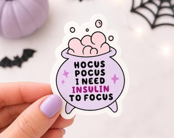 Pegatina de vinilo de insulina Hocus Pocus, para portátil resistente al agua para diabetes tipo 1, calcomanía para vaso térmico