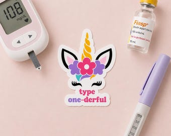 Pegatina de unicornio maravillosa para diabetes tipo 1, calcomanía de vinilo impermeable para portátil o vaso para diabetes tipo 1.