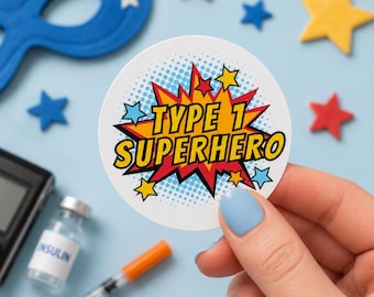 Pegatina de vinilo de superhéroe tipo 1, calcomanía impermeable para diabéticos para computadora portátil o vaso.
