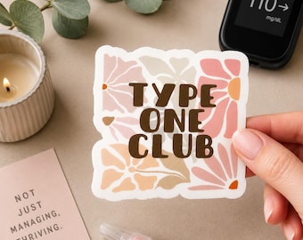 Type 1 Club Vinyl Sticker, Waterproof T1D Diabetes Laptop Tumbler Decal