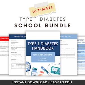 Ultimate Type 1 Diabetes School Bundle, T1D Info Kit Paperwork for Teachers, Caregivers