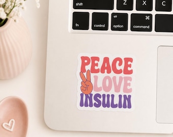 Pegatina de vinilo "Paz, Amor, Insulina", calcomanía impermeable para diabetes tipo 1 para computadora portátil o vaso.