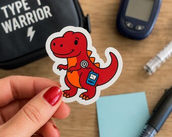 Pegatina de vinilo con bomba de insulina de dinosaurio, calcomanía impermeable para portátil o vaso para personas con diabetes tipo 1.