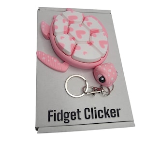 Pink Turtle Fidget Clicker Bag charm, Backpack tag, Keychain, Fidget Sensory Trinket