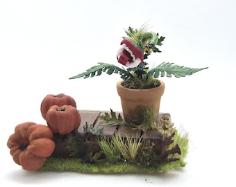 Halloween-Truhe mit gruseliger Pflanze (Puppenhausminiatur)