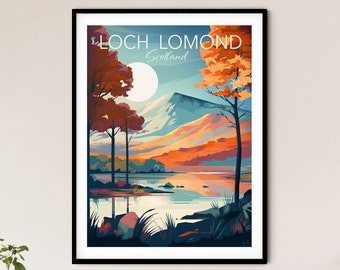Loch Lomond, Landscape wall art, modern travel poster, Scotland print, National Park wall art prints, wedding gift, birthday present