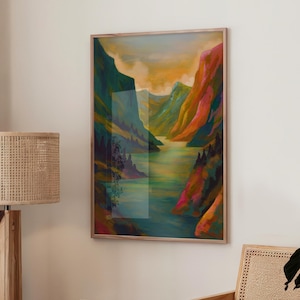 Norwegen Abstrakte Wand Kunst, Moderne Wand Dekoration für Boho, Mid Century Häuser, skandinavischer Druck, große Wand Kunst, abstrakte Landschaft